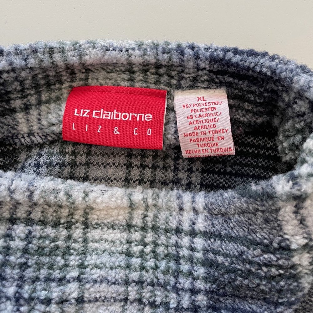 Vintage Liz Claiborne Navy Blue Plaid Mock Turtleneck Sweater - Picture 3 of 4